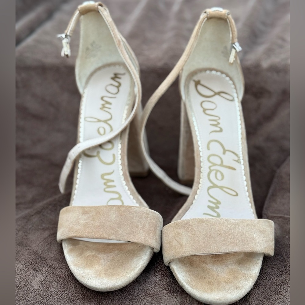 Sam Edelman Beige Suede Ankle Strap Heels